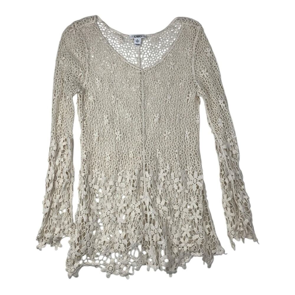 Cato size medium floral Ivory Crochet loose Knit Top mermaid fairy goblin